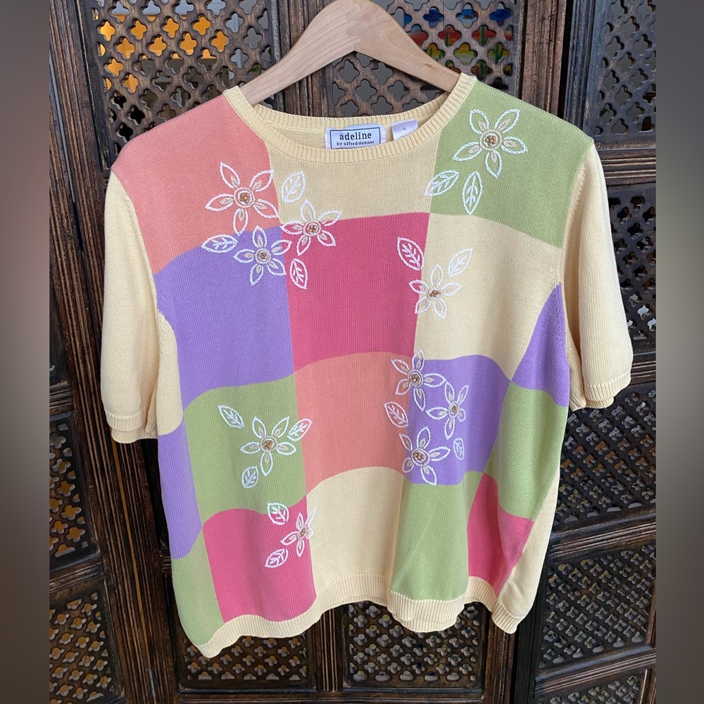 Adeline by Alfred Dunner Vintage Multicolor Floral Embroidered Knit Top